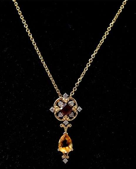 Dazzling 14K Yelow Gold Multi-Gemstone Pendant Necklace