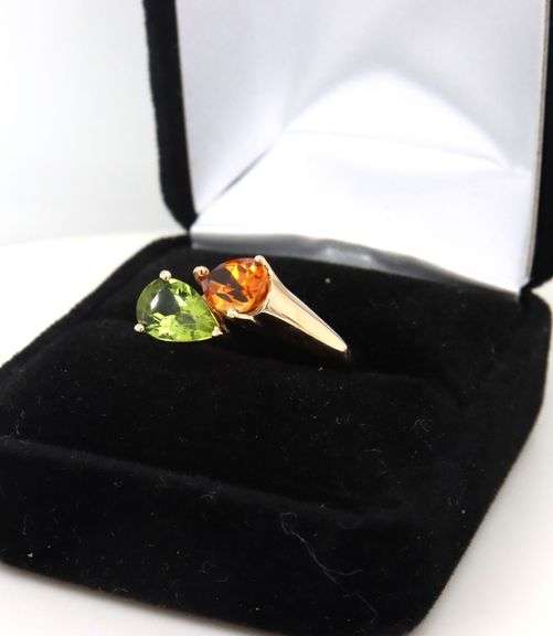 14kt Yellow gold Citrine and peridot crossover ring
