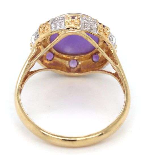 14kt Yellow gold Lavender Jade and amethyst ring