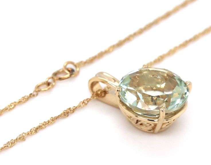 14kt Yellow gold round Prasolite pendant on chain