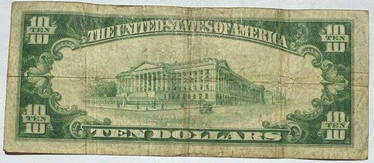 $10 Fed Reserve Bank NY NY Series 1929 Brown Seal National Currency Note.