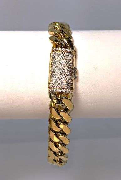 Huge 50 Gram Yellow 14 Kt Gold Plate Cuban Curb Link Bracelet
