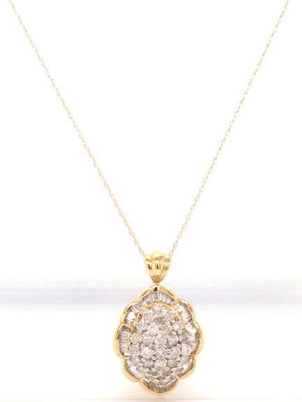 14kt Yellow gold diamond cluster pendant on chain