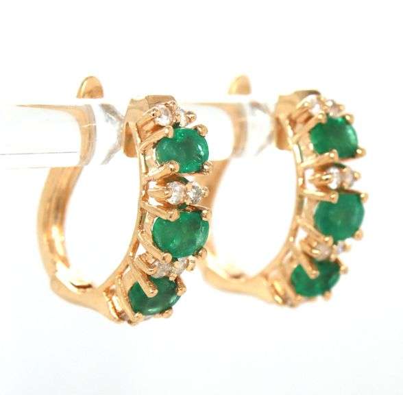 14kt Yellow gold 1ctw emerald and diamond earrings