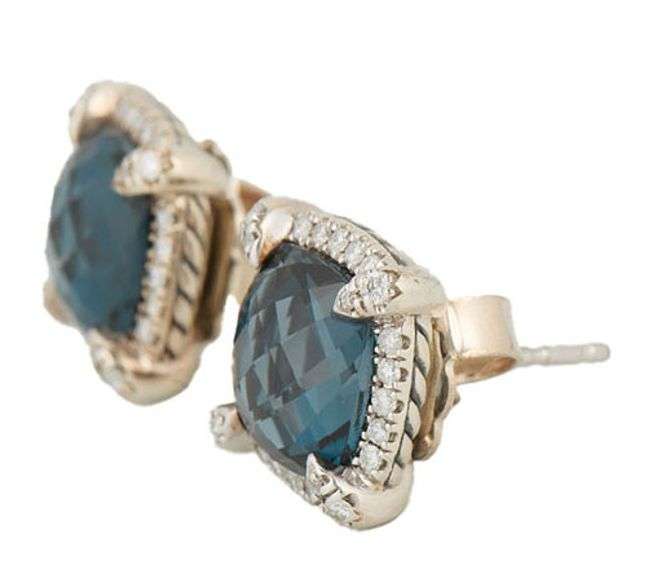 David Yurman Chatelaine Hampton Blue Topaz and Diamond Stud Earrings in Sterling
