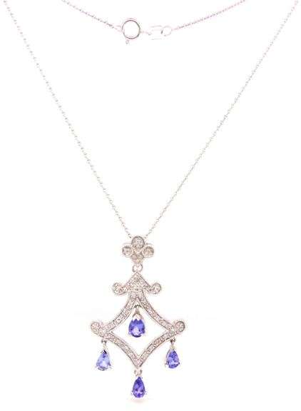 14kt White gold 1.60ctw Tanzanite and diamond accent dangle pendant on chain