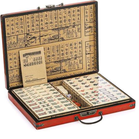 Chinese Mahjong Set 146 Ivory Tiles, Dice & Red Carrying Case