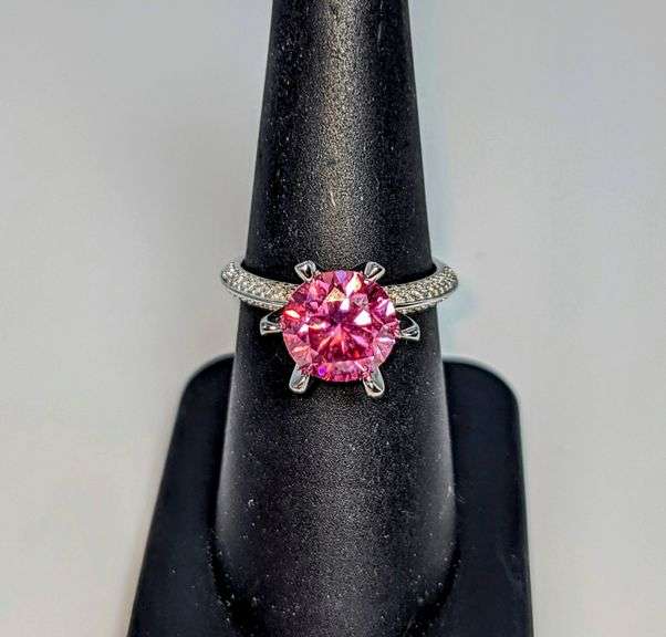 Ladies Sparkling 5 Ct Bright Pink Simulated Lab Diamond  Ring