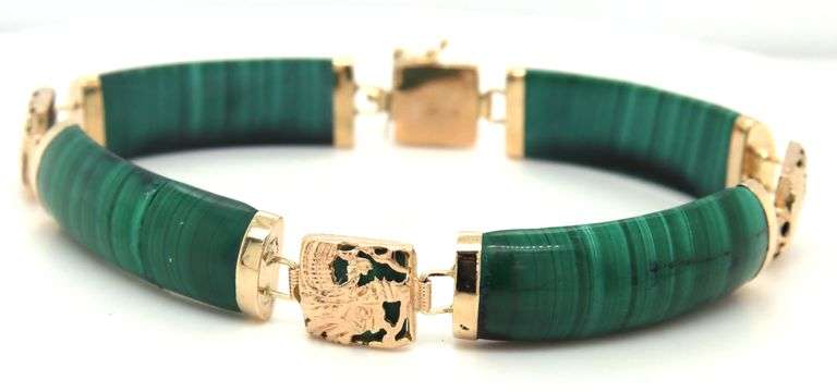 14kt Yellow gold Malachite bar bracelet