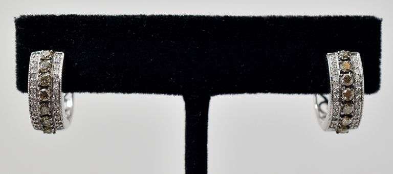 Sparkling 14K White Gold Diamond Huggie Hoop Earrings