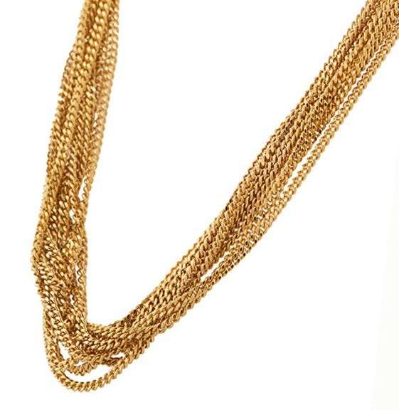Polished Multi Strand Curb Link Chain Necklace in 18K