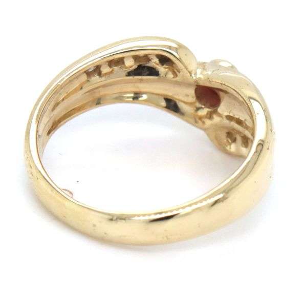 14kt Yellow gold Ruby and diamond pave V ring
