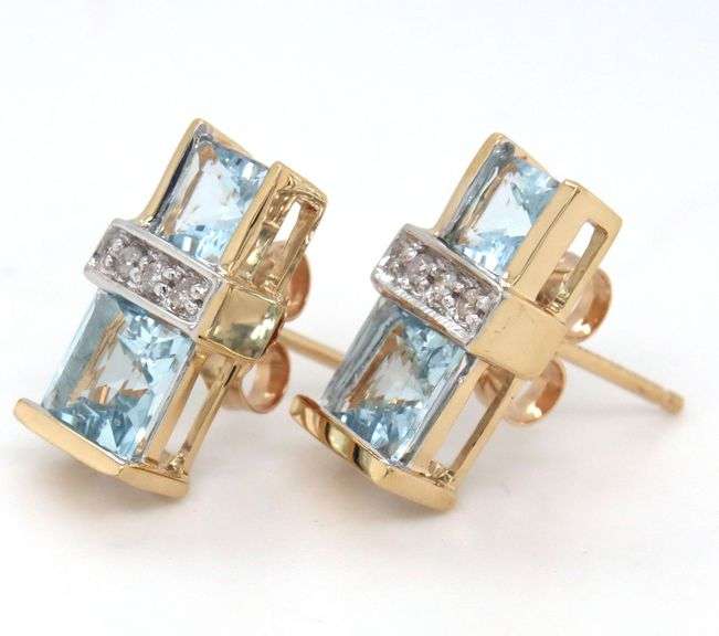 14kt Yellow gold 2ctw aquamarine and diamond earrings