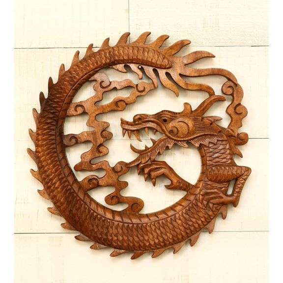 Hand-Carved Wooden Dragon Wood Relief