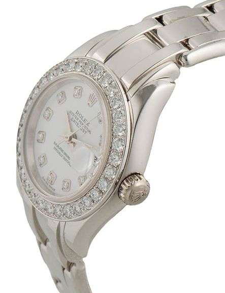Rolex Pearlmaster 80299, 29mm, Aftermarket MOP Dial and Bezel, 18K Ladies Watch