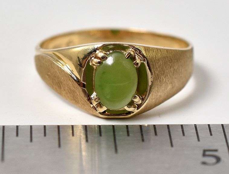 Simple 10K Yellow Gold Green Chalcedony Gemstone Ring