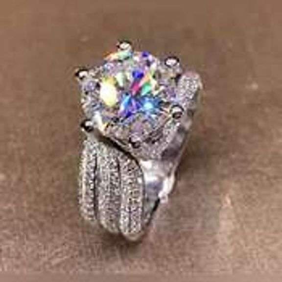 Ladies Large 5 Ct Sparkling White Simulated Lab Diamond Solitaire  Ring