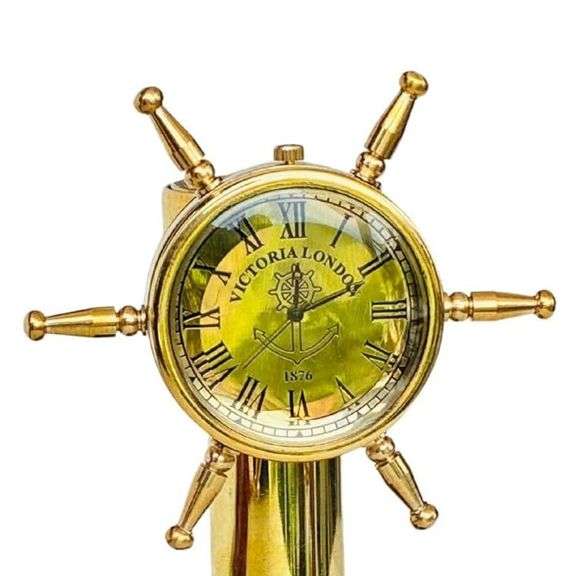 Brass Ship Wheel Compass & Clock