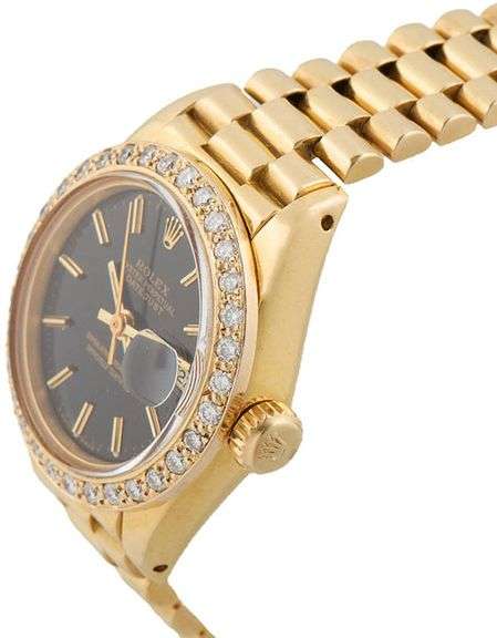 Rolex Date just 6917, 26mm, Aftermarket Diamond Bezel, 18K Yellow Gold Ladies Watch