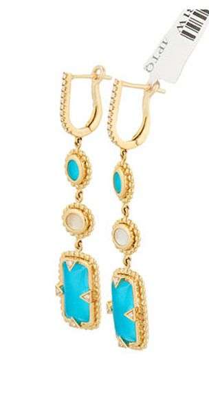 New Doves by Doron Paloma Quartz MOP Turquoise and Diamond Dangle Earrings in 18K
