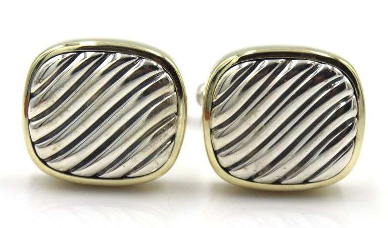 David Yurman cable classic 2 tone cushion cuff links and studs set