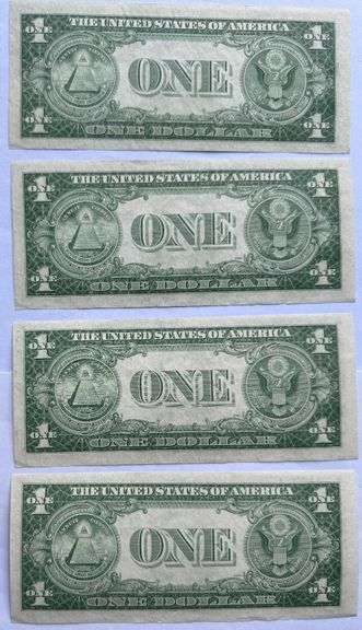 Four Consecutive 1935 E Unc $1 Silver Certificates