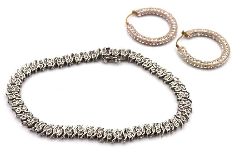Lot of Vintage 925 sterling silver hoop earrings and bracelet