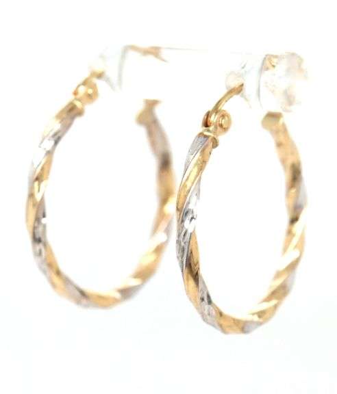 14kt Two tone gold twisted hoop earrings