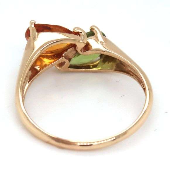 14kt Yellow gold Citrine and peridot crossover ring