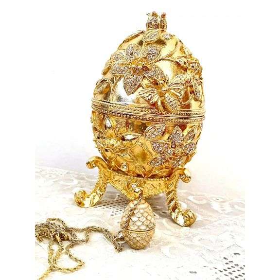 24k Gold Pomegranate Fabergé Egg with Swarovski Crystals