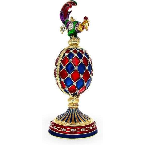 Royal Rooster Clock Egg Gold-Plated with Austrian Crystals