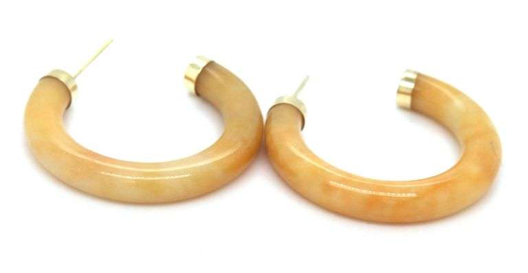 14kt Yellow gold Cream Jade hoops
