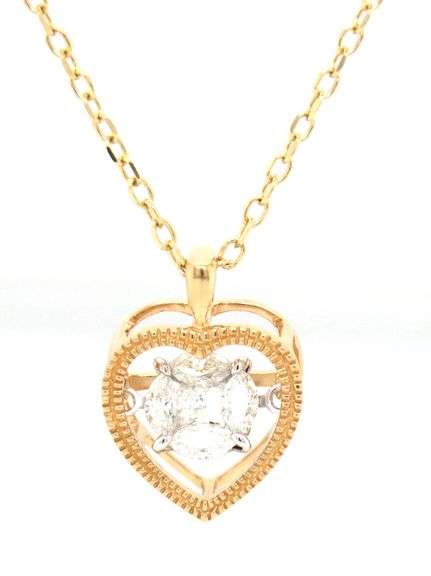 14kt Yellow gold 0.65ctw marquise and princess cut dancing diamond heart shaped pendant on chain