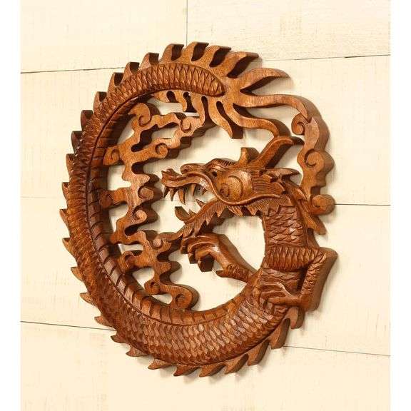 Hand-Carved Wooden Dragon Wood Relief
