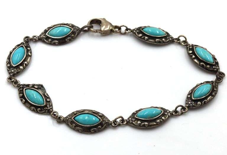 925 Vintage Sterling Silver Turquoise and multi Stone Bracelet Lot