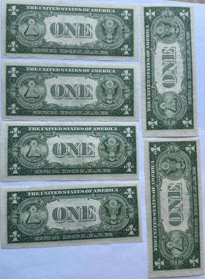 Three Pair 1935 E Unc $1 Silver Certificates.