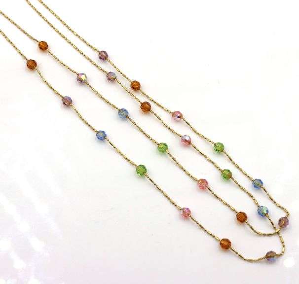 14kt Yellow gold double row multi stone necklace