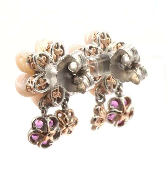 925 Sterling Silver Pink Mother Of Pearl Bracelet And Earrings Set