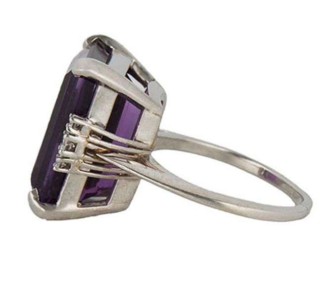 13.25ct Emerald Cut Amethyst and 0.20ctw Diamond Statement Ring in 14K