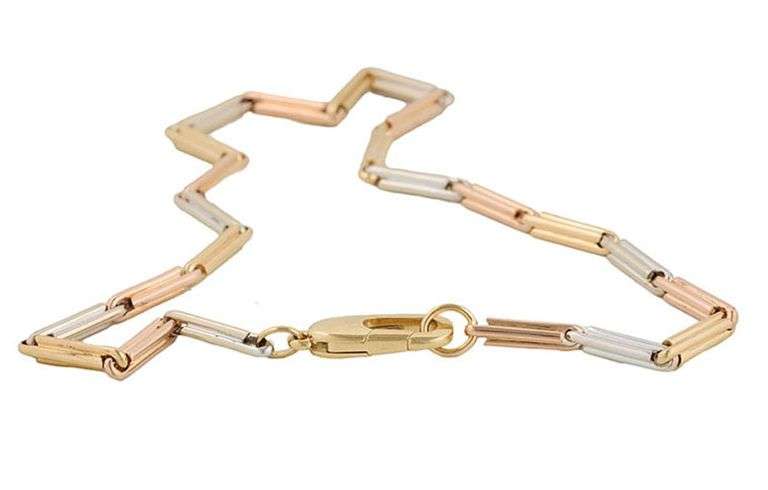 5.0MM Polished Tri-Tone Double Fetter Link Necklace in 18K