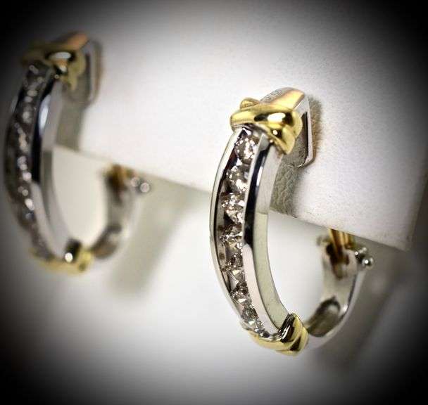 Lovely 14K White Gold Channel Set Diamond Earrings