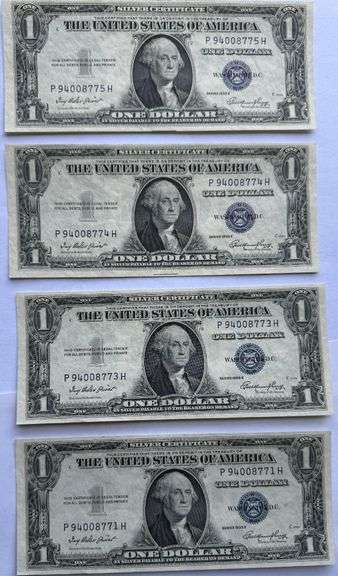 Four Consecutive 1935 E Unc$1 Silver Certificates