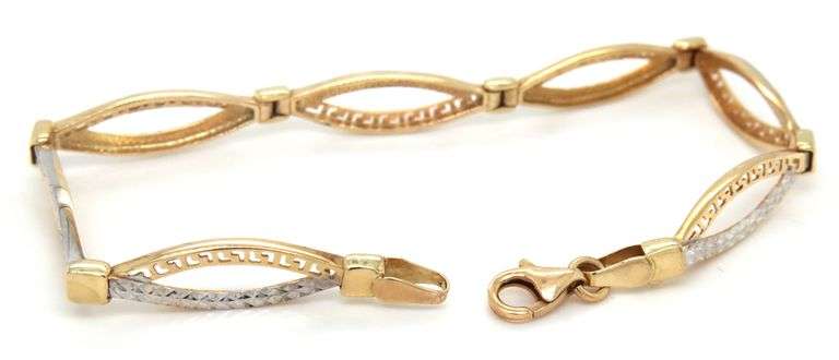 14kt two tone gold textured Infinity link bracelet