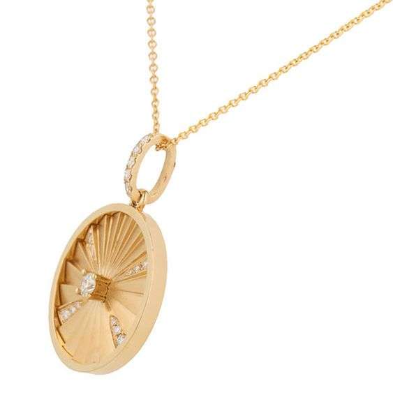 New Doves by Doron Paloma 0.18ctw Diamond Satin Finish Disc Pendant Necklace in 18K