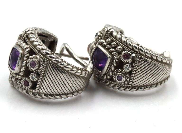 Judith Ripka 925 Silver Silver Amerthyst , Moonstone Earrings
