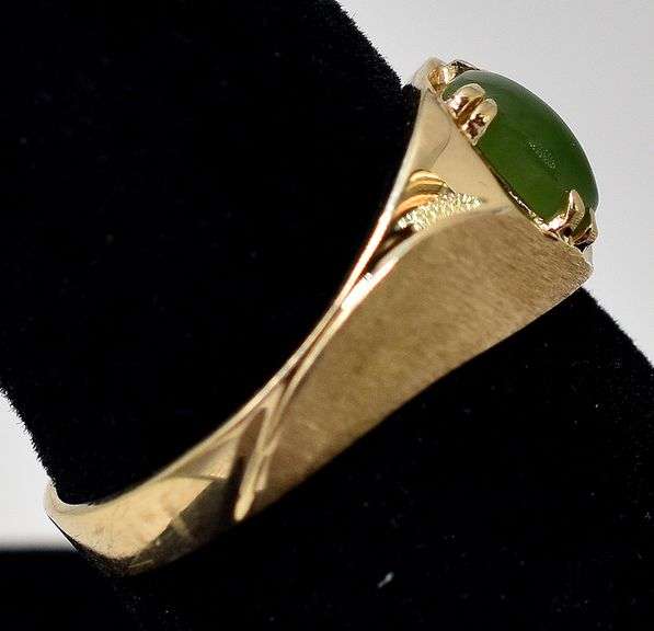 Simple 10K Yellow Gold Green Chalcedony Gemstone Ring