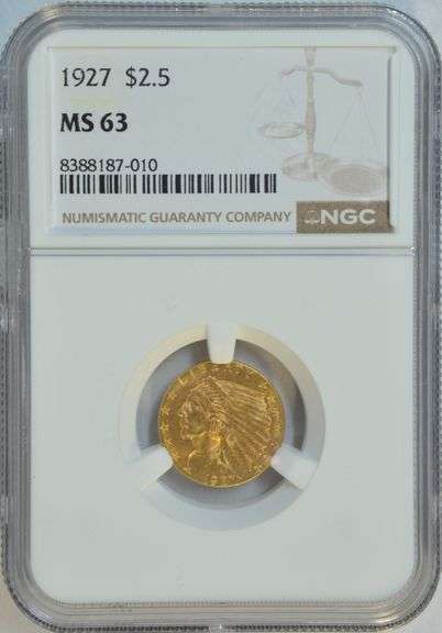 Very Choice BU 1927 $2.50 Indian Gold Piece. NGC MS63