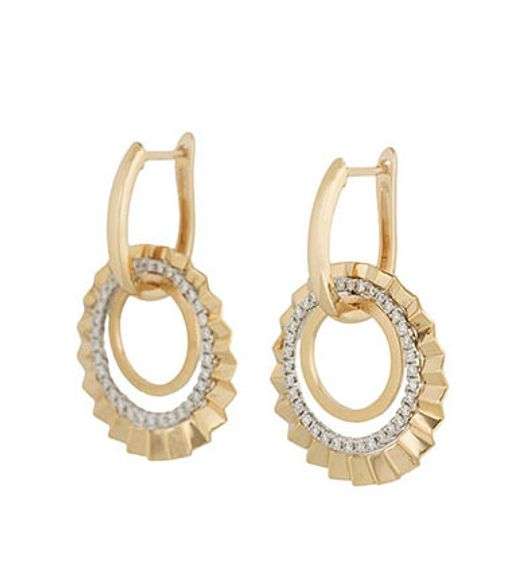 New 0.55ctw Diamond Geometric Triple Circle Fluted Drop Earrings in 14K
