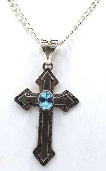 Italian 925 Sterling Silver Long Cuban Chain With Large Cross Necklace