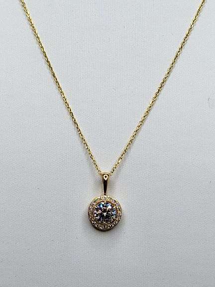 1.42ctw F, VVS1 lab grown diamond with 18" 14k gold pendent